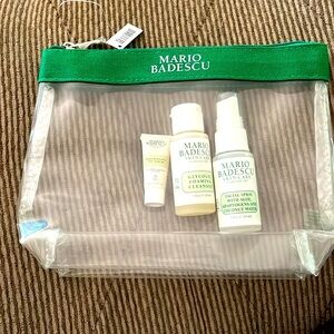 Mario Badescu Clear plastic cosmetic case with 3 samples NEW